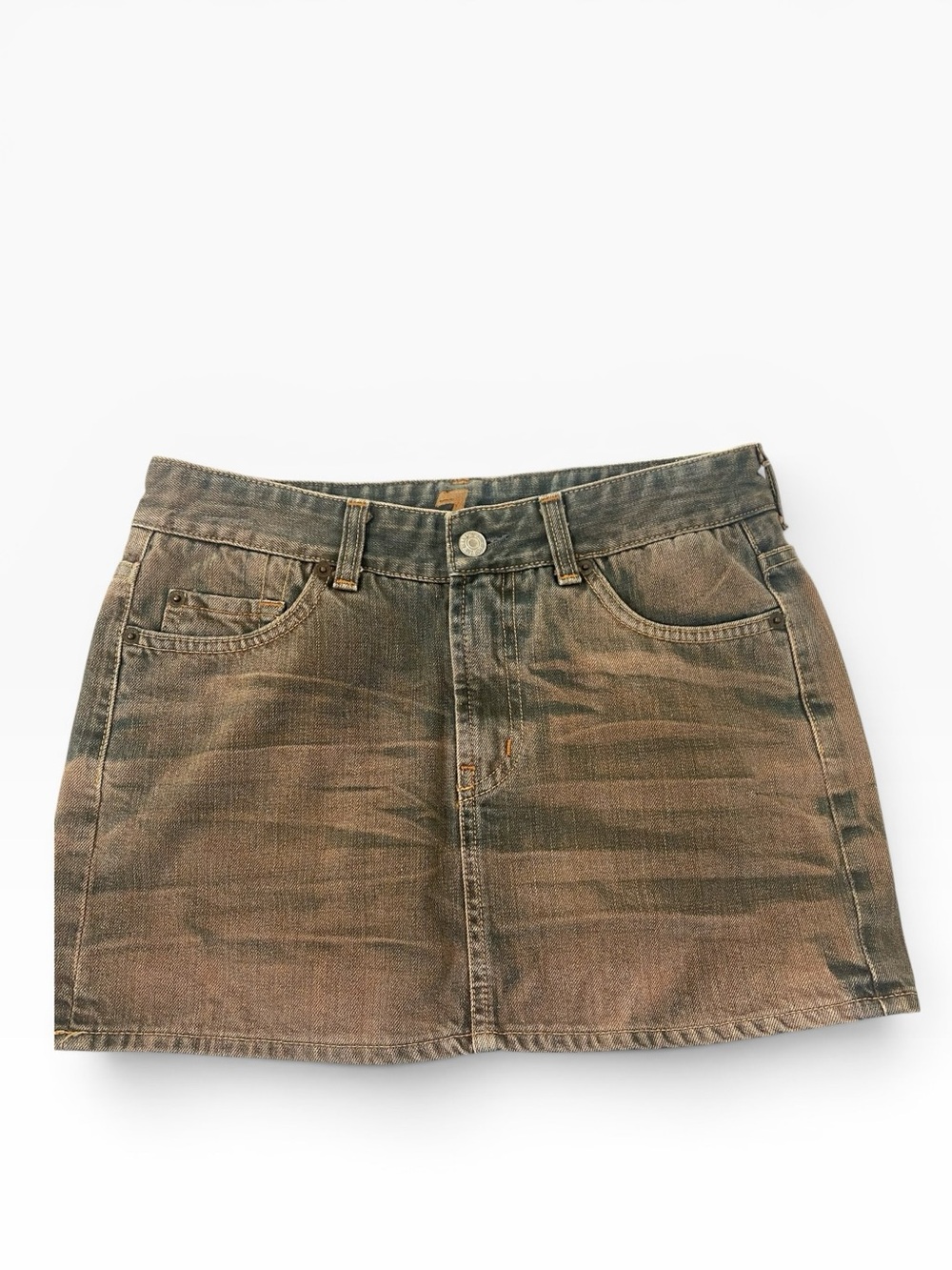 Vintage Y2K 7FAM Mud Wash Denim Mini Skirt Size 27 Indie Sleaze Grunge  Low Rise